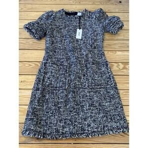 NWT Goop Fringed Detail Wool Tweed Dress Size 6 Women’s Black